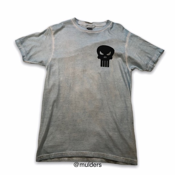 Hot Topic Marvel The Punisher Light Blue Short Sleeve Frank Castle Shirt - Picture 1 of 9